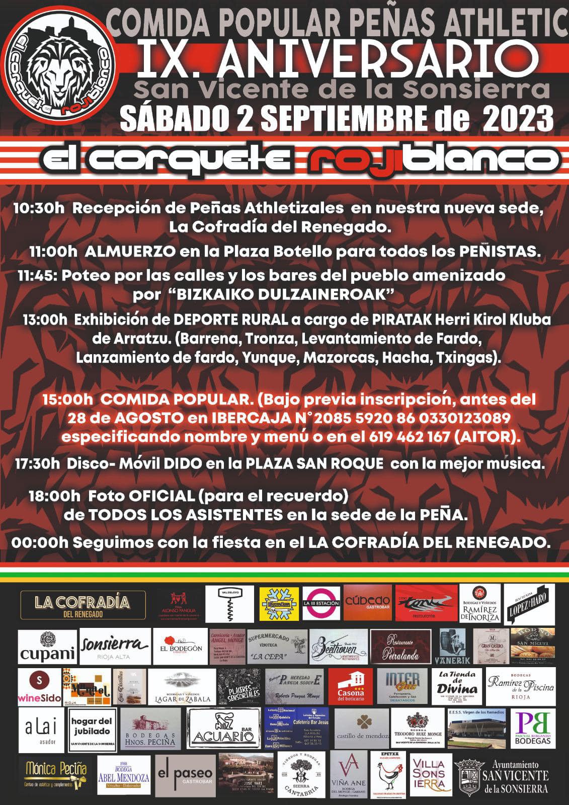 Unos 200 'athleticzales' disfrutarán en San Vicente de la fiesta de la Peña El Corquete Rojiblanco 1 Unos 200 'athleticzales' disfrutarán en San Vicente de la fiesta de la Peña El Corquete Rojiblanco 1