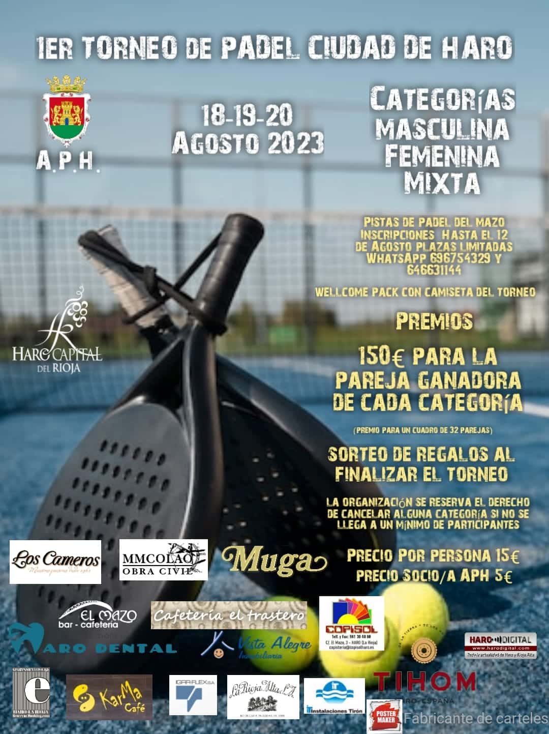 Cerca de 50 participantes se darán cita en el primer Torneo de Pádel 'Ciudad de Haro' 1 Cerca de 50 participantes se darán cita en el primer Torneo de Pádel 'Ciudad de Haro' 1