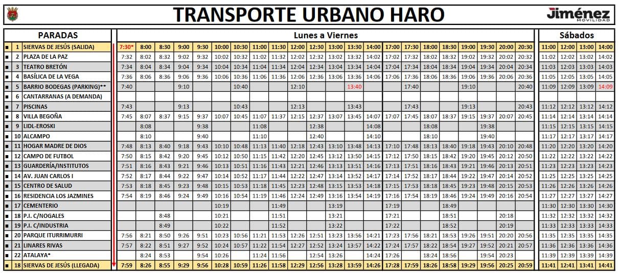 Haro reanudará este jueves el servicio del autobús urbano: horarios y paradas 1