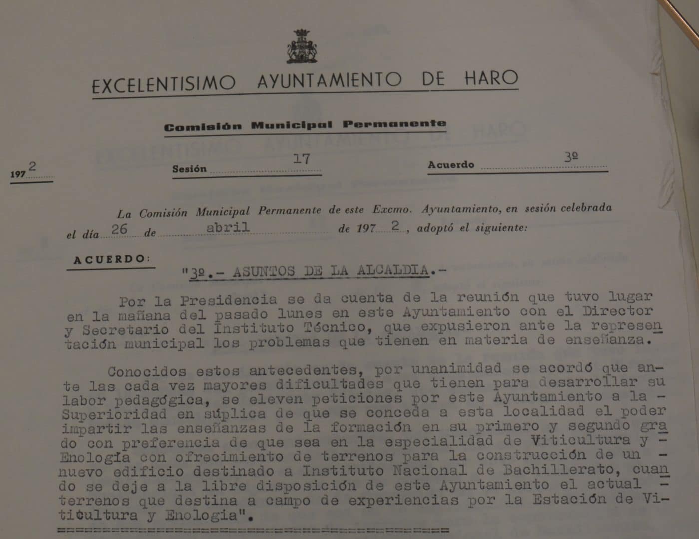 Marqués de la Ensenada (VII): petición y acuerdo entre el Ayuntamiento y el instituto 1
