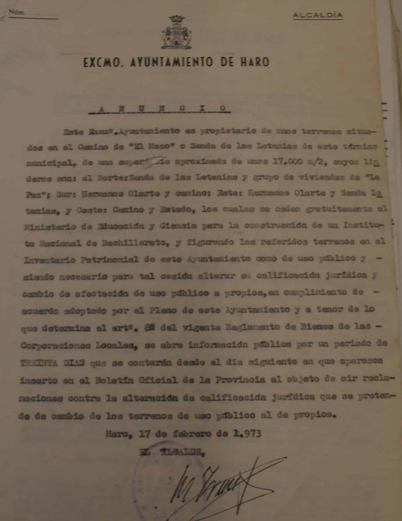 Marqués de la Ensenada (VII): petición y acuerdo entre el Ayuntamiento y el instituto 3