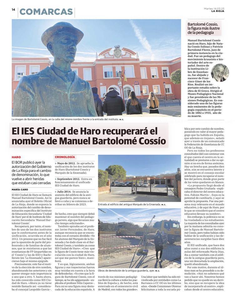El cambio de IES Ciudad de Haro a IES Manuel Bartolomé Cossío 7 El cambio de IES Ciudad de Haro a IES Manuel Bartolomé Cossío 7