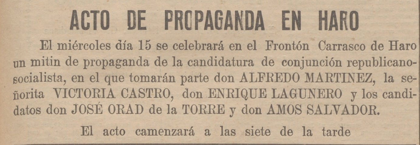 Pagos urbanos: los términos al sur de Haro y sus hitos más importantes (VI): los mítines en el Frontón Carrasco 3 Pagos urbanos: los términos al sur de Haro y sus hitos más importantes (VI): los mítines en el Frontón Carrasco 3