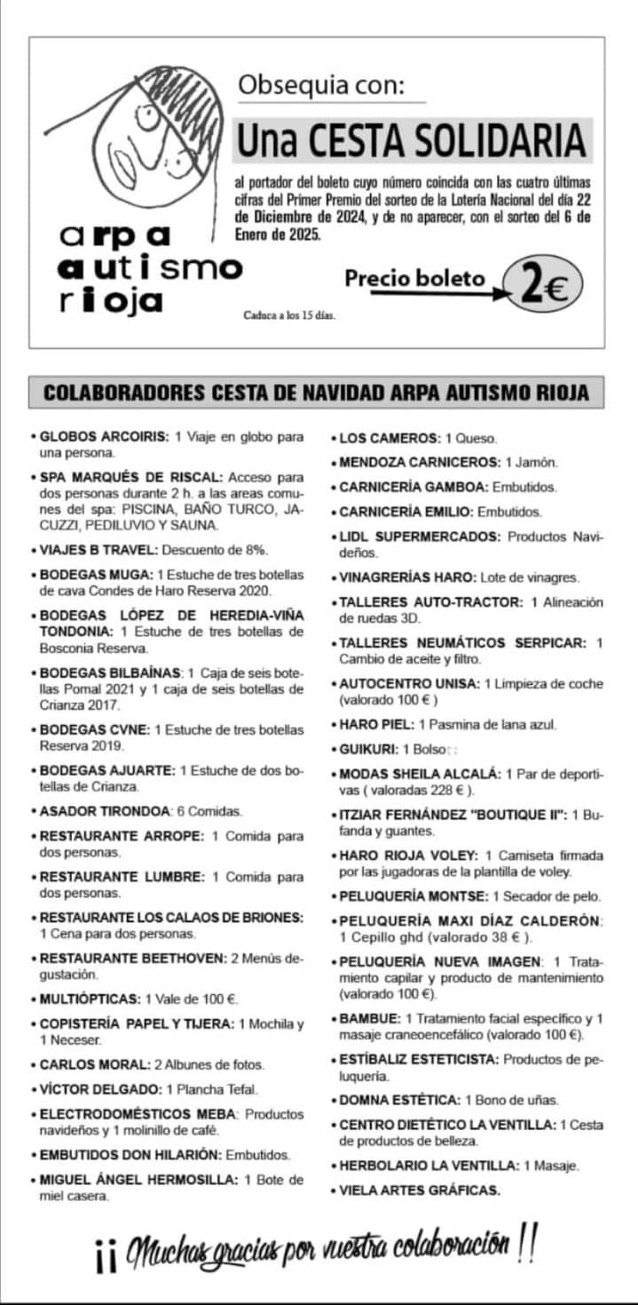 Varias familias de Haro lanzan una supercesta solidaria para colaborar con Arpa Autismo Rioja 2 Varias familias de Haro lanzan una supercesta solidaria para colaborar con Arpa Autismo Rioja 2