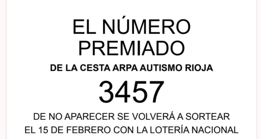 Nuevo número ganador de la supercesta de Arpa Autismo Rioja en Haro: 3.457 1