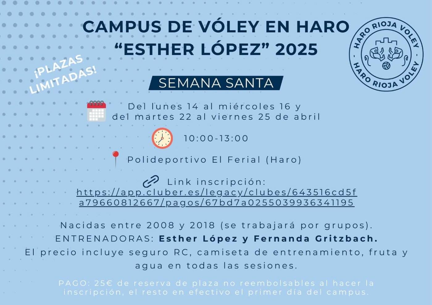 El Haro Rioja Vóley abre las inscripciones para el Campus 'Esther López' de Semana Santa 1