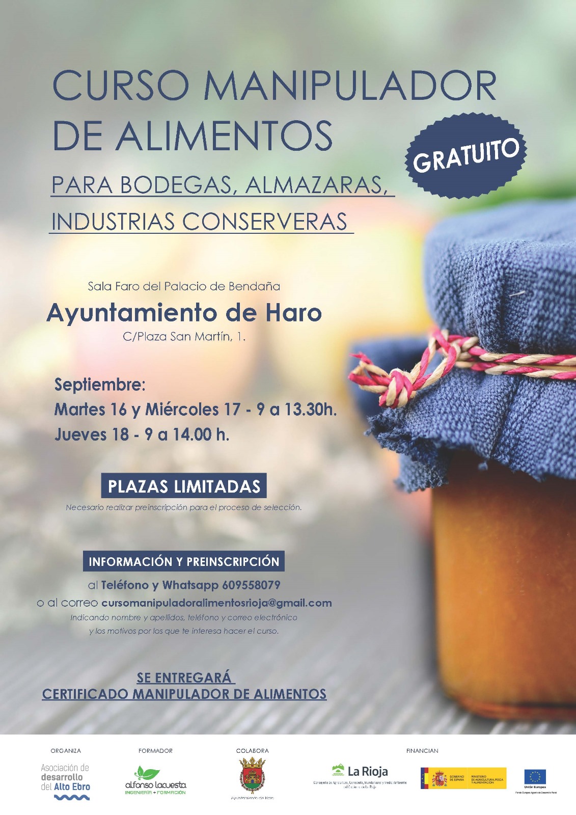 Haro ofrece un curso gratuito de manipulador de alimentos para profesionales de bodegas, almazaras e industrias conserveras 1 Haro ofrece un curso gratuito de manipulador de alimentos para profesionales de bodegas, almazaras e industrias conserveras 1